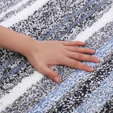 2 Packs Striped Bathroom Mat Soft Absorbent Non-Slip Quick Dry Bath Rugs 16"x24"&20"x32"