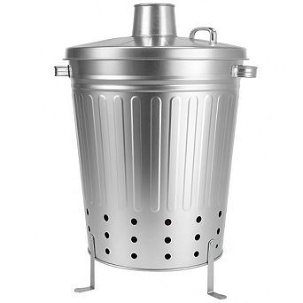 Silver and Outdoor Galvanized Metal Garden Incinerator Can
