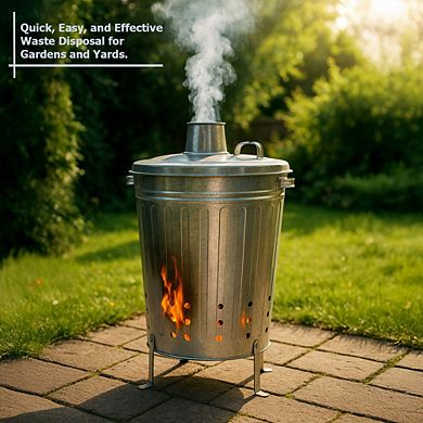 Silver and Outdoor Galvanized Metal Garden Incinerator Can