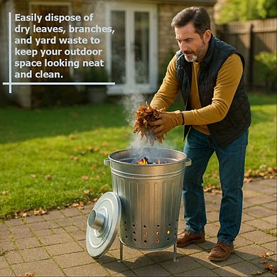 Silver and Outdoor Galvanized Metal Garden Incinerator Can