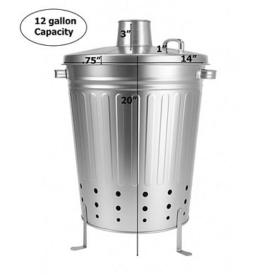 Silver and Outdoor Galvanized Metal Garden Incinerator Can