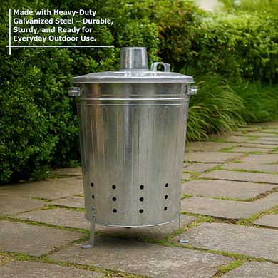 Silver and Outdoor Galvanized Metal Garden Incinerator Can