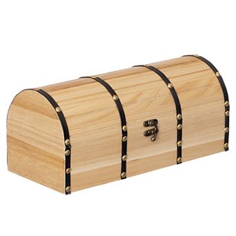 Vintiquewise Unfinished Vintage Wooden Treasure Chest Dome Top, Leather Bands, Studs & Front Latch