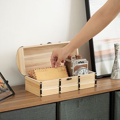 Vintiquewise Unfinished Vintage Wooden Treasure Chest Dome Top, Leather Bands, Studs & Front Latch