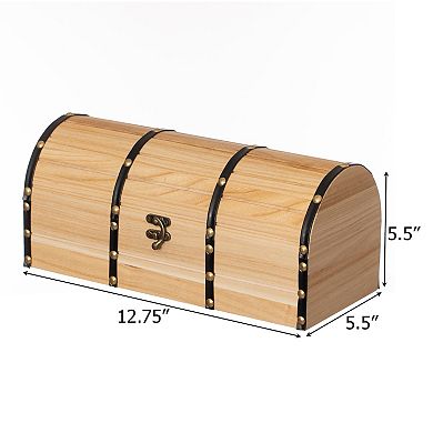 Vintiquewise Unfinished Vintage Wooden Treasure Chest Dome Top, Leather Bands, Studs & Front Latch