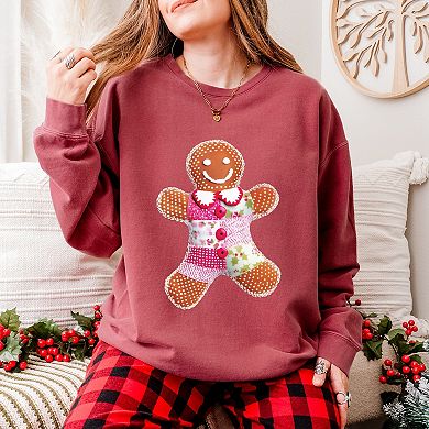 Gingerbread Polka Dot Patchwork Print - Women's Lightweight Garment Dyed Sweatshirt