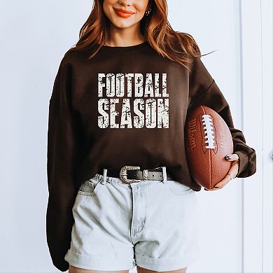 Football Season Block Distressed - Women's Graphic Sweatshirt