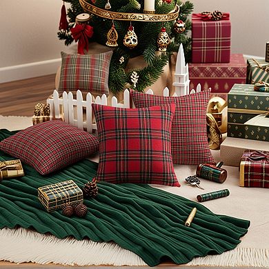 4 Packs Festive Plaid Decorative Throw Pillow Covers for Decor 18"x18"&20"x20"