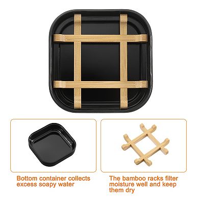 1Pc Wooden Soap Holder, Detachable Self Draining Square Round Angle Soap Dishes with Lid