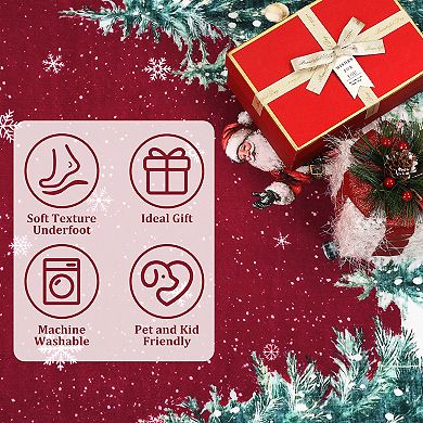 Christmas Rug Snowflake Machine Washable Rug with Rubber Backing Stain-Resistant Xmas Carpet