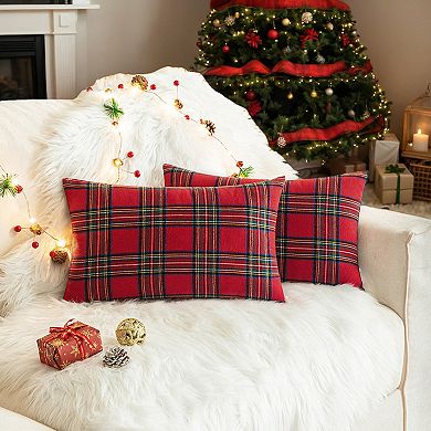 4 Packs Festive Plaid Decorative Throw Pillow Covers for Decor 12"x20"&20"x20"