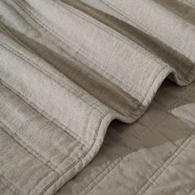 Cotton Herringbone Stripe Quilt Set with Shams, Natural, 100% Cotton Fill