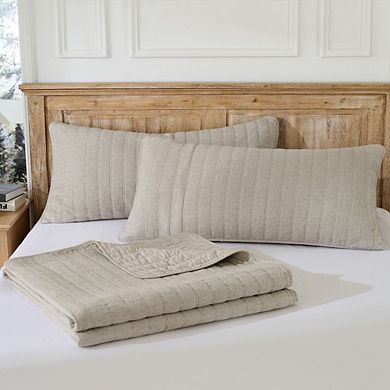 Cotton Herringbone Stripe Quilt Set with Shams, Natural, 100% Cotton Fill