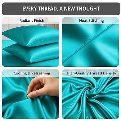 Lux Decor Bed Sheets-Satin Sheet Set Silky Feel Deep Pocket Bedding Sheets with Pillowcase