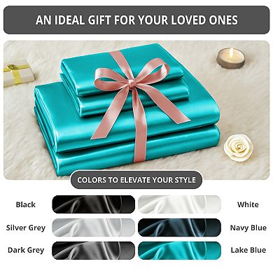 Lux Decor Bed Sheets-Satin Sheet Set Silky Feel Deep Pocket Bedding Sheets with Pillowcase