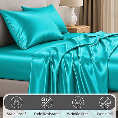 Lux Decor Bed Sheets-Satin Sheet Set Silky Feel Deep Pocket Bedding Sheets with Pillowcase