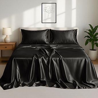 Lux Decor Bed Sheets-Satin Sheet Set Silky Feel Deep Pocket Bedding Sheets with Pillowcase