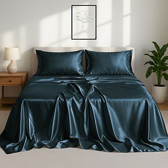 Lux Decor Bed Sheets-Satin Sheet Set Silky Feel Deep Pocket Bedding Sheets with Pillowcase