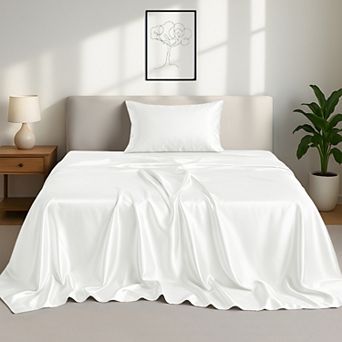 Lux Decor Bed Sheets-Satin Sheet Set Silky Feel Deep Pocket Bedding Sheets with Pillowcase
