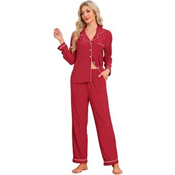 Women's Matching Button Down Long Sleeve Top with Pants Family Pajama Sets