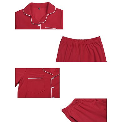 Women's Matching Button Down Long Sleeve Top with Pants Family Pajama Sets