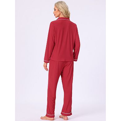 Women's Matching Button Down Long Sleeve Top with Pants Family Pajama Sets