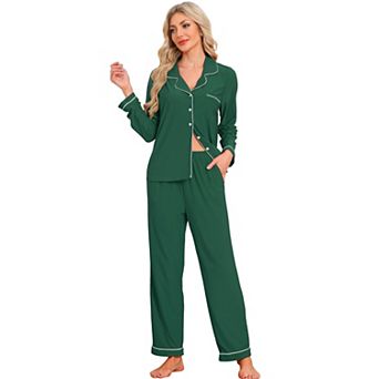 Women's Matching Button Down Long Sleeve Top with Pants Family Pajama Sets