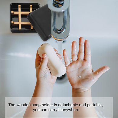 Wooden Soap Holder, Detachable Self Draining Square Right Angle Soap Dishes with Lid