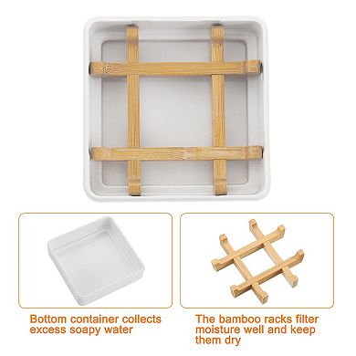 Wooden Soap Holder, Detachable Self Draining Square Right Angle Soap Dishes with Lid