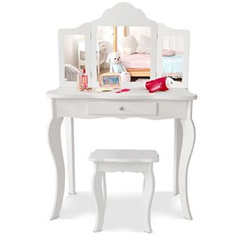 Costway Kids Vanity Table & Stool Princess Dressing Make Up Play Set for Girls White/Pink
