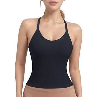 Women's Strappy Crisscross Back Athletic Tank Top with Built-In Shelf Bra