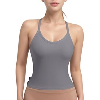 Women's Strappy Crisscross Back Athletic Tank Top with Built-In Shelf Bra