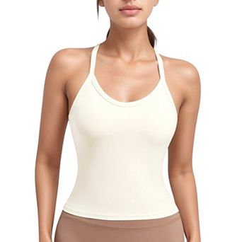 Women's Strappy Crisscross Back Athletic Tank Top with Built-In Shelf Bra