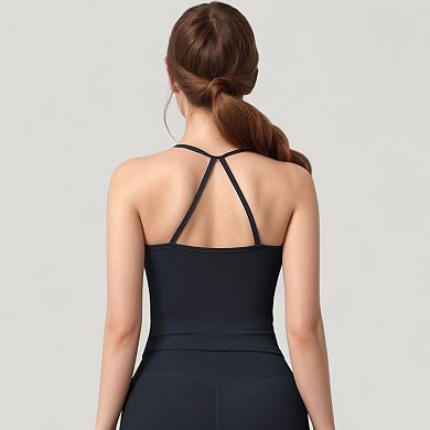 Women's Strappy Back Slim Fit Athletic Tank Top with Built-In Shelf Bra
