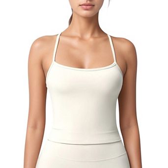 Women's Strappy Back Slim Fit Athletic Tank Top with Built-In Shelf Bra