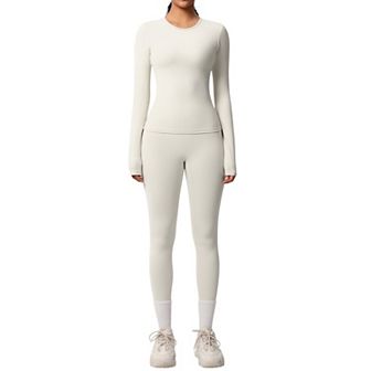 Women's Long Sleeve Crew Neck Top and High Waist Leggings Set with Slim Fit Design