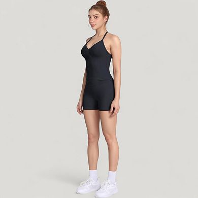 Women's Seamless Active Set with Halter Neck Top and Fitted Shorts