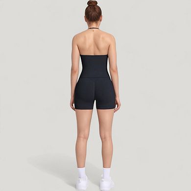 Women's Seamless Active Set with Halter Neck Top and Fitted Shorts