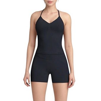 Women's Seamless Active Set with Halter Neck Top and Fitted Shorts