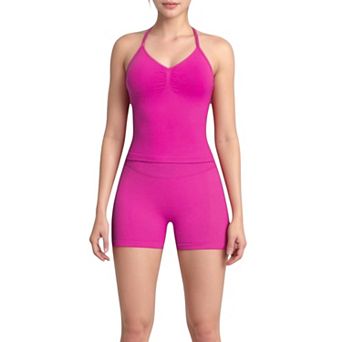 Women's Seamless Active Set with Halter Neck Top and Fitted Shorts