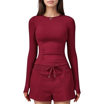 Women's Long Sleeve Crew Neck Activewear Top with Lightweight Stretch Performance Fabric