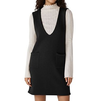 Women's Sleeveless V-Neck Shift Dress with Front Patch Pockets
