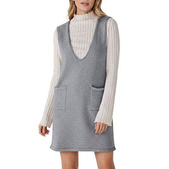 Women's Sleeveless V-Neck Shift Dress with Front Patch Pockets