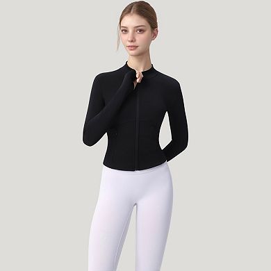Women's Long Sleeve Full Zip Athletic Jacket with Thumbholes and Fitted Silhouette