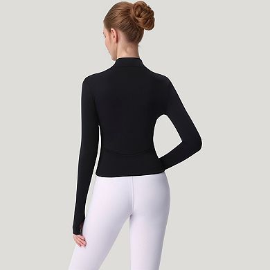 Women's Long Sleeve Full Zip Athletic Jacket with Thumbholes and Fitted Silhouette