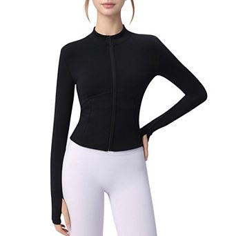 Women's Long Sleeve Full Zip Athletic Jacket with Thumbholes and Fitted Silhouette