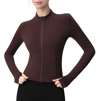 Women's Long Sleeve Full Zip Athletic Jacket with Thumbholes and Fitted Silhouette