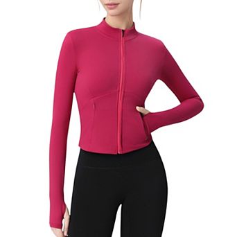 Women's Long Sleeve Full Zip Athletic Jacket with Thumbholes and Fitted Silhouette