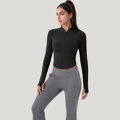 Women's Long Sleeve Zip Front Activewear Jacket with Lightweight Performance Fabric