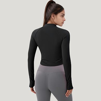 Women's Long Sleeve Zip Front Activewear Jacket with Lightweight Performance Fabric